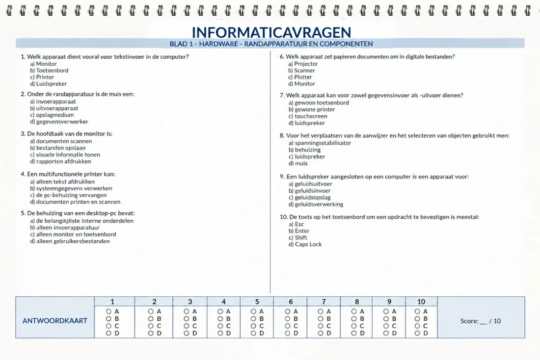 Bonus — computervragen met antwoordblad